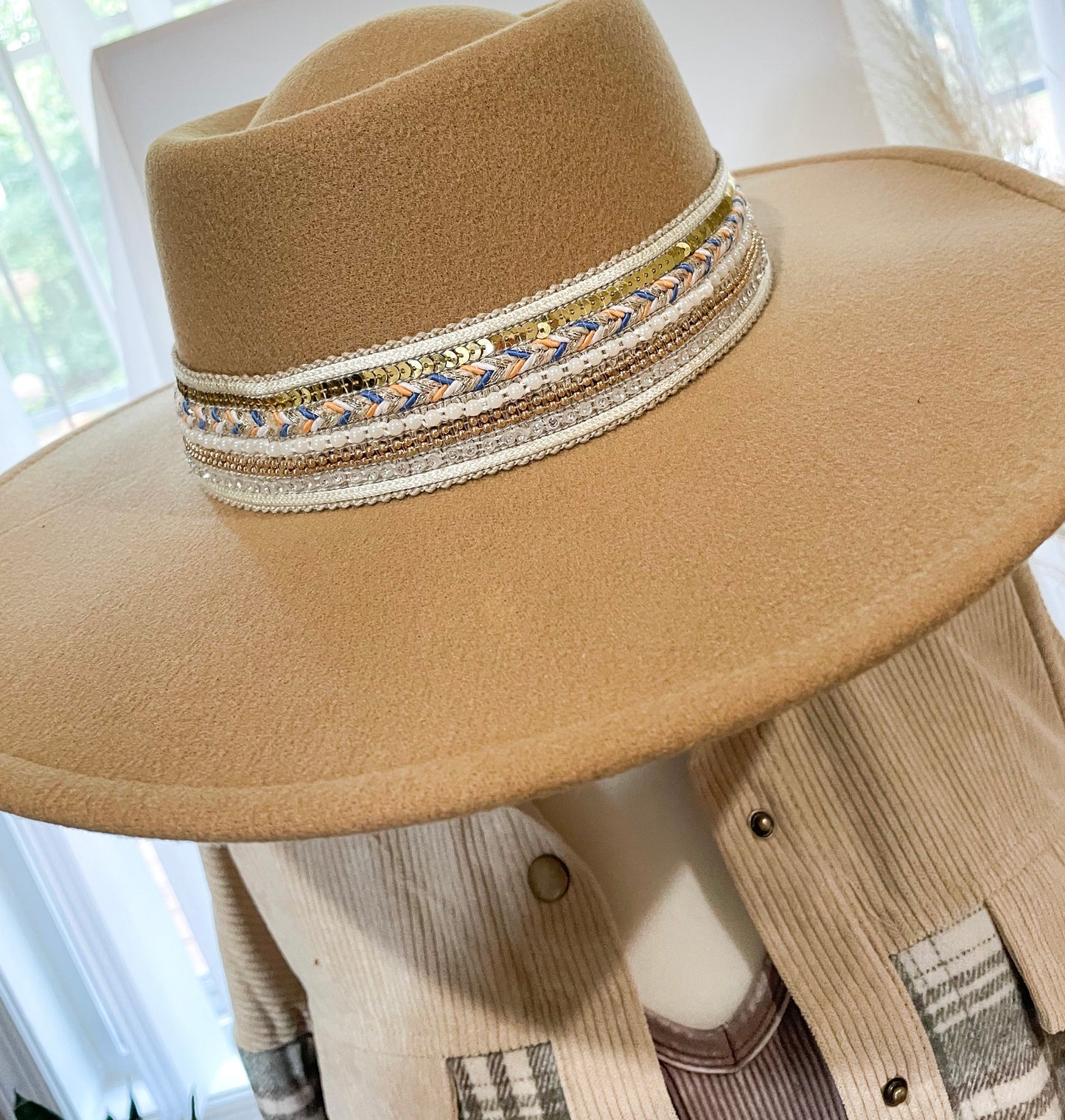 Beaded Tan Hat