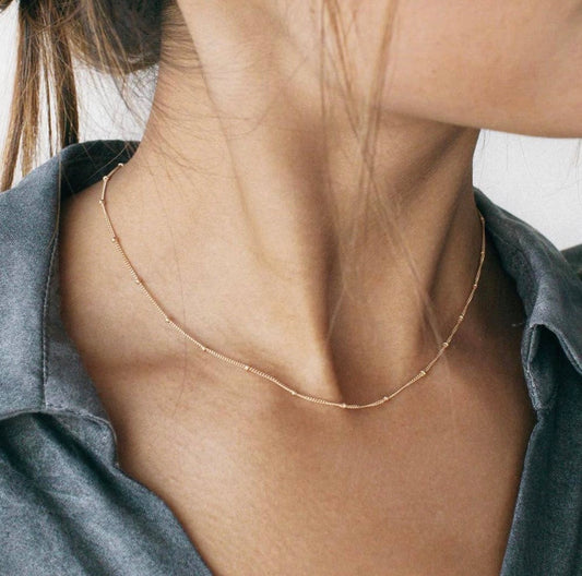 14K Gold Plated Dainty Bead Chain Necklace