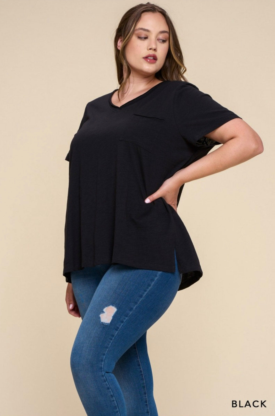 Washed Cotton Slub One Pocket Top - CURVY