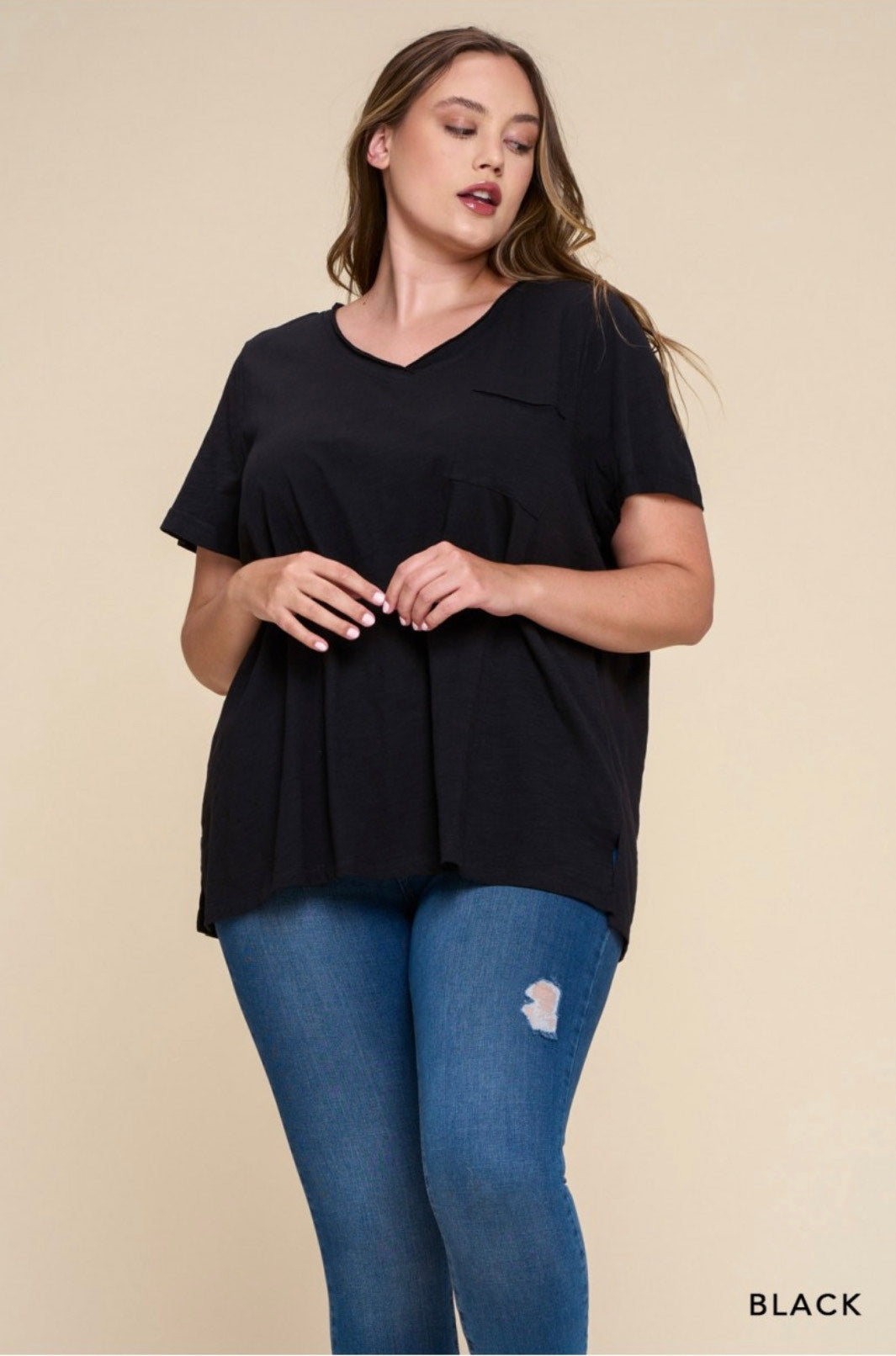 Washed Cotton Slub One Pocket Top - CURVY