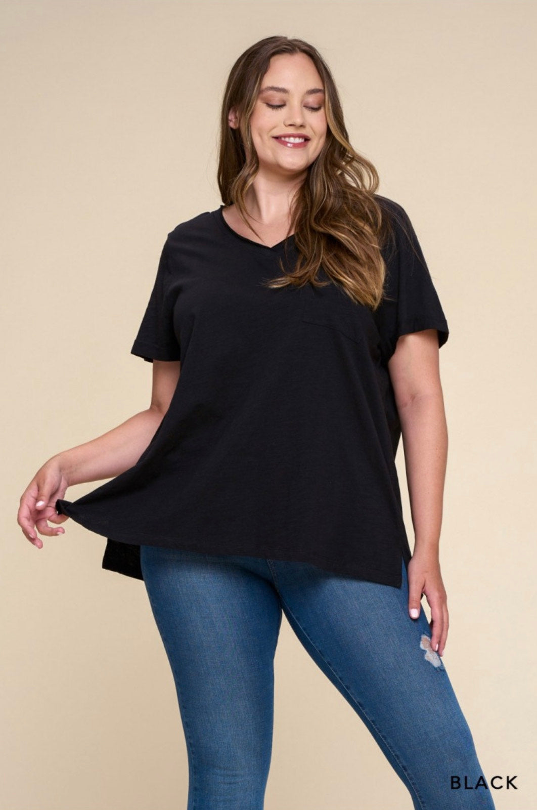Washed Cotton Slub One Pocket Top - CURVY