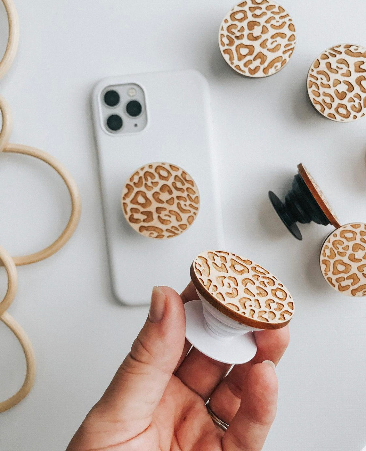 Cheetah Wood Phone Grip