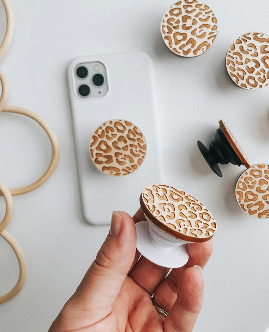 Cheetah Wood Phone Grip