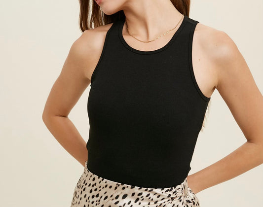 Ribbed Cropped Tank with Bra Insert