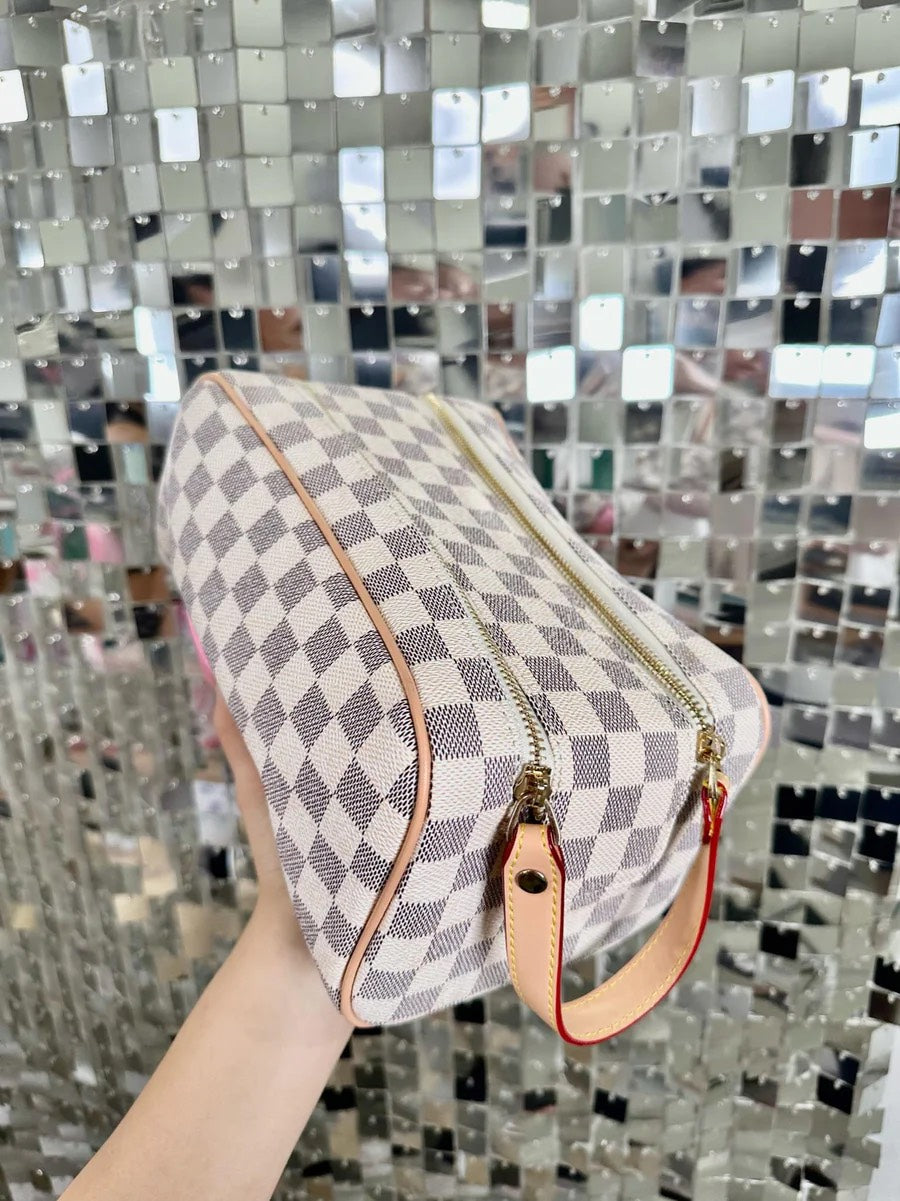 Checker Travel Toiletry Bag - Cream