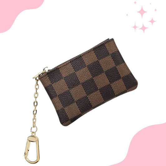 Checkered Keychain Wallet - Brown