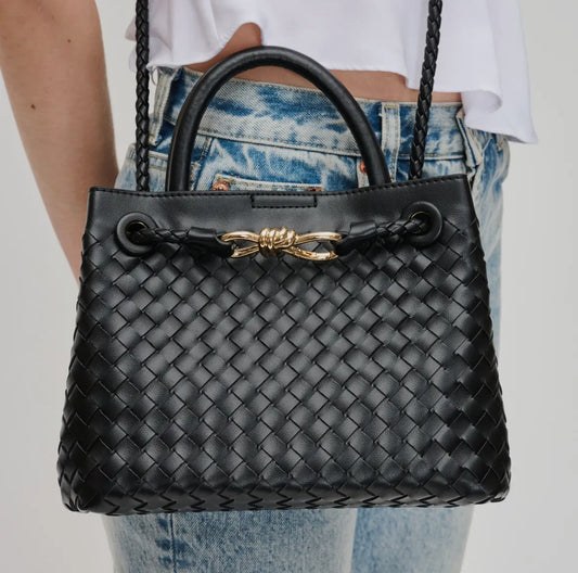 Gold Knot Woven Crossbody - Black