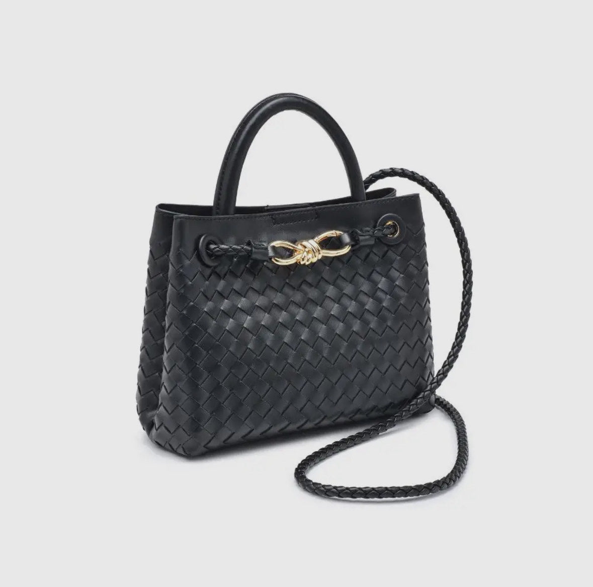 Gold Knot Woven Crossbody - Black