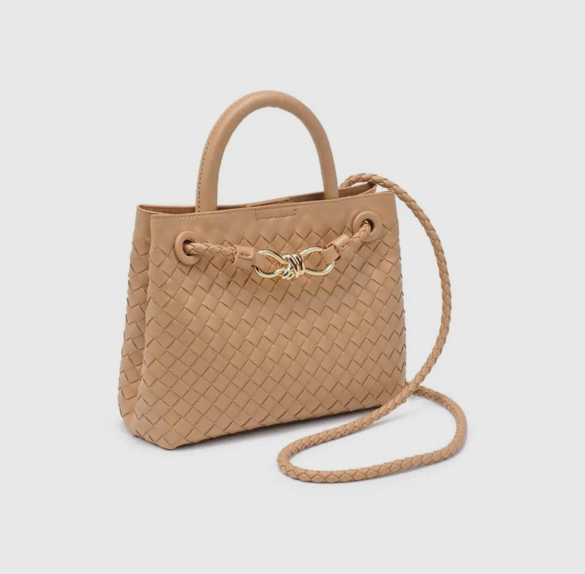 Gold Knot Woven Crossbody - Tan