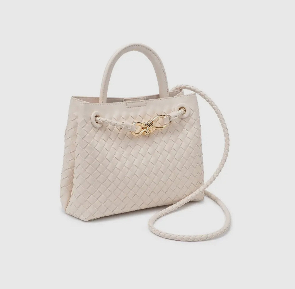 Gold Knot Woven Crossbody - Cream