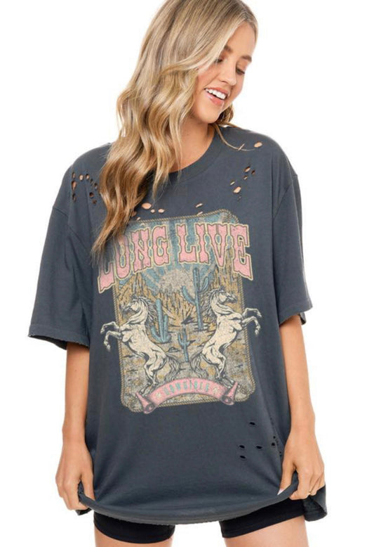 Long Live Cowgirls Distressed Graphic Tee