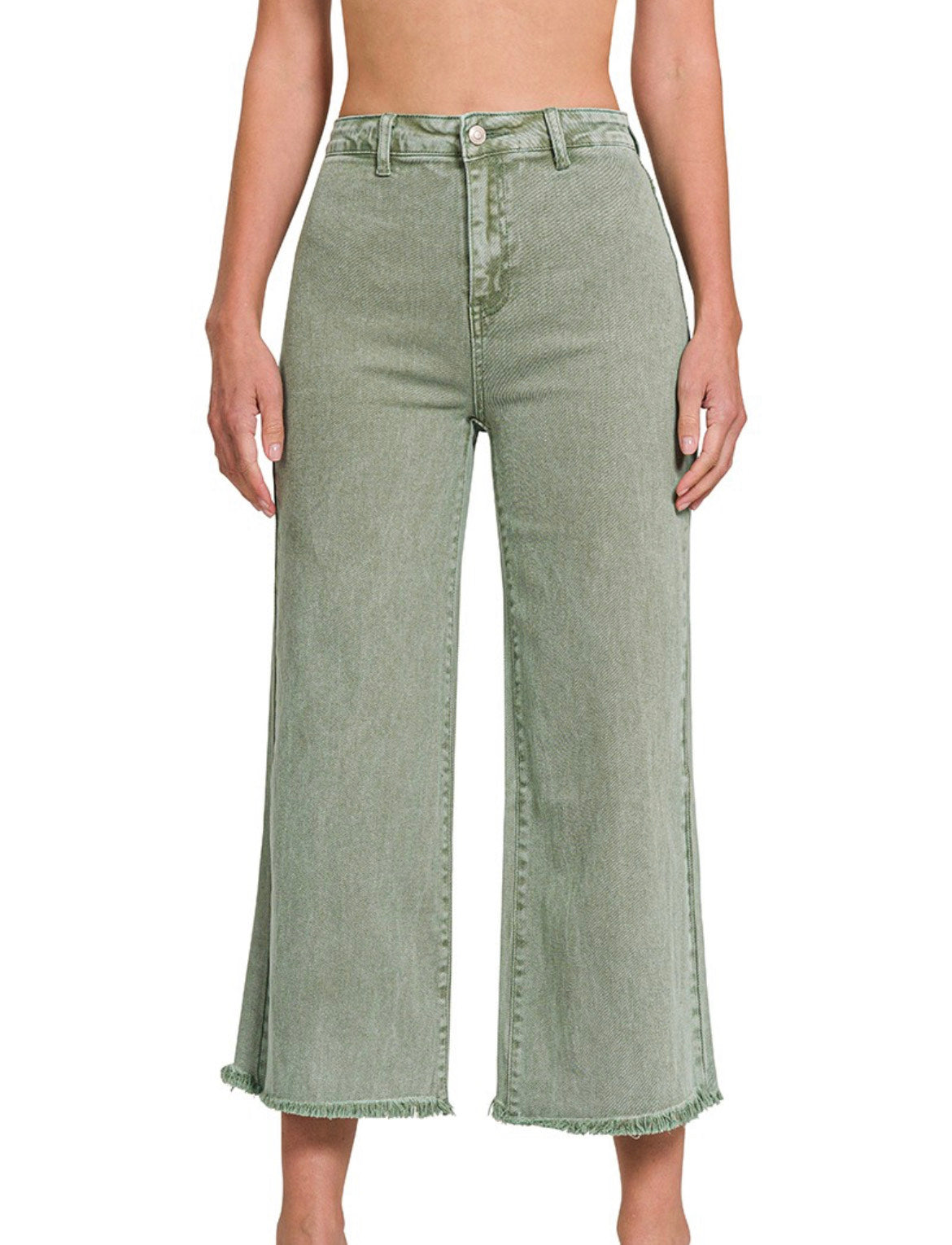 Acid Wash Frayed Hem Straight Leg Pants