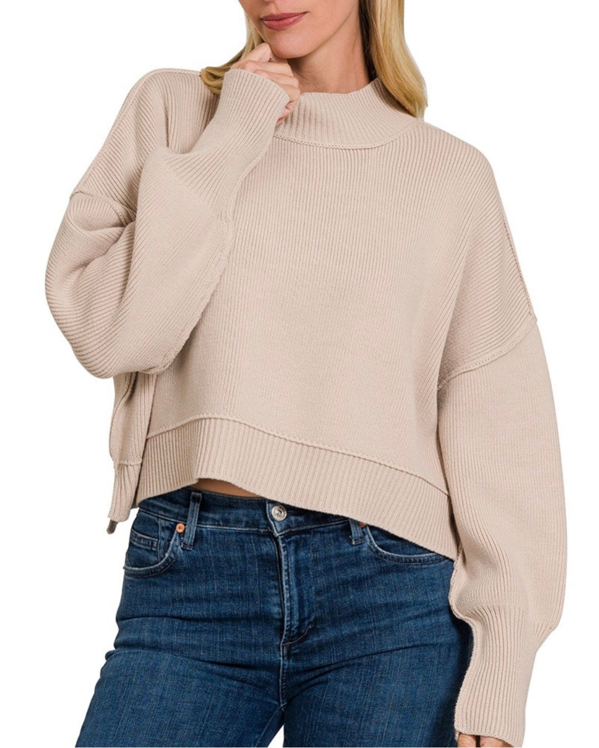 Side Slit Oversized Cropped Sweater