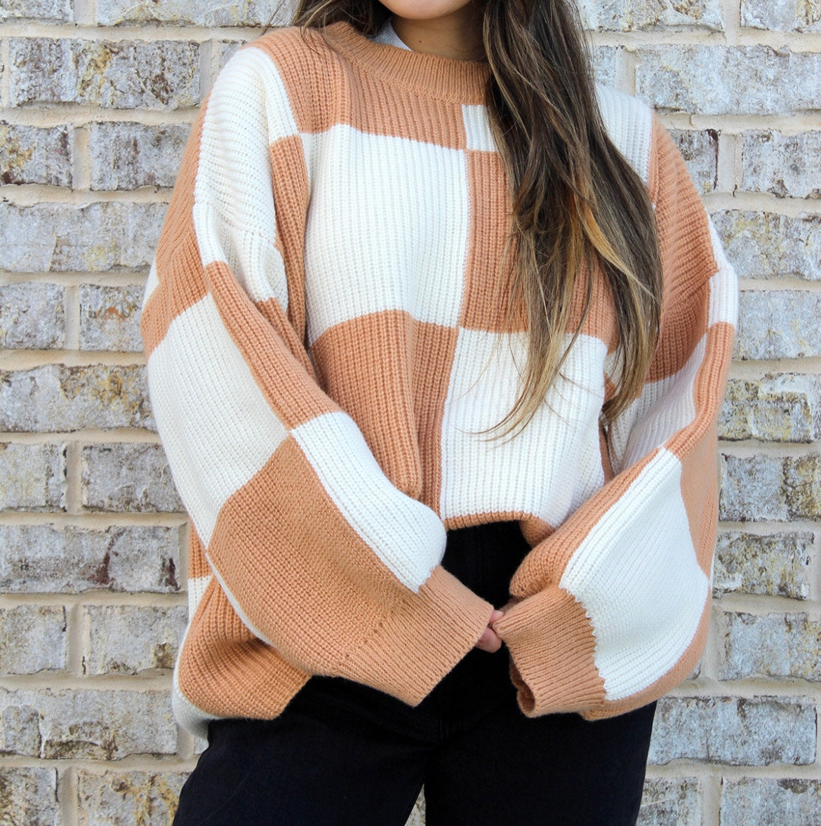 Checkered Knit Sweater