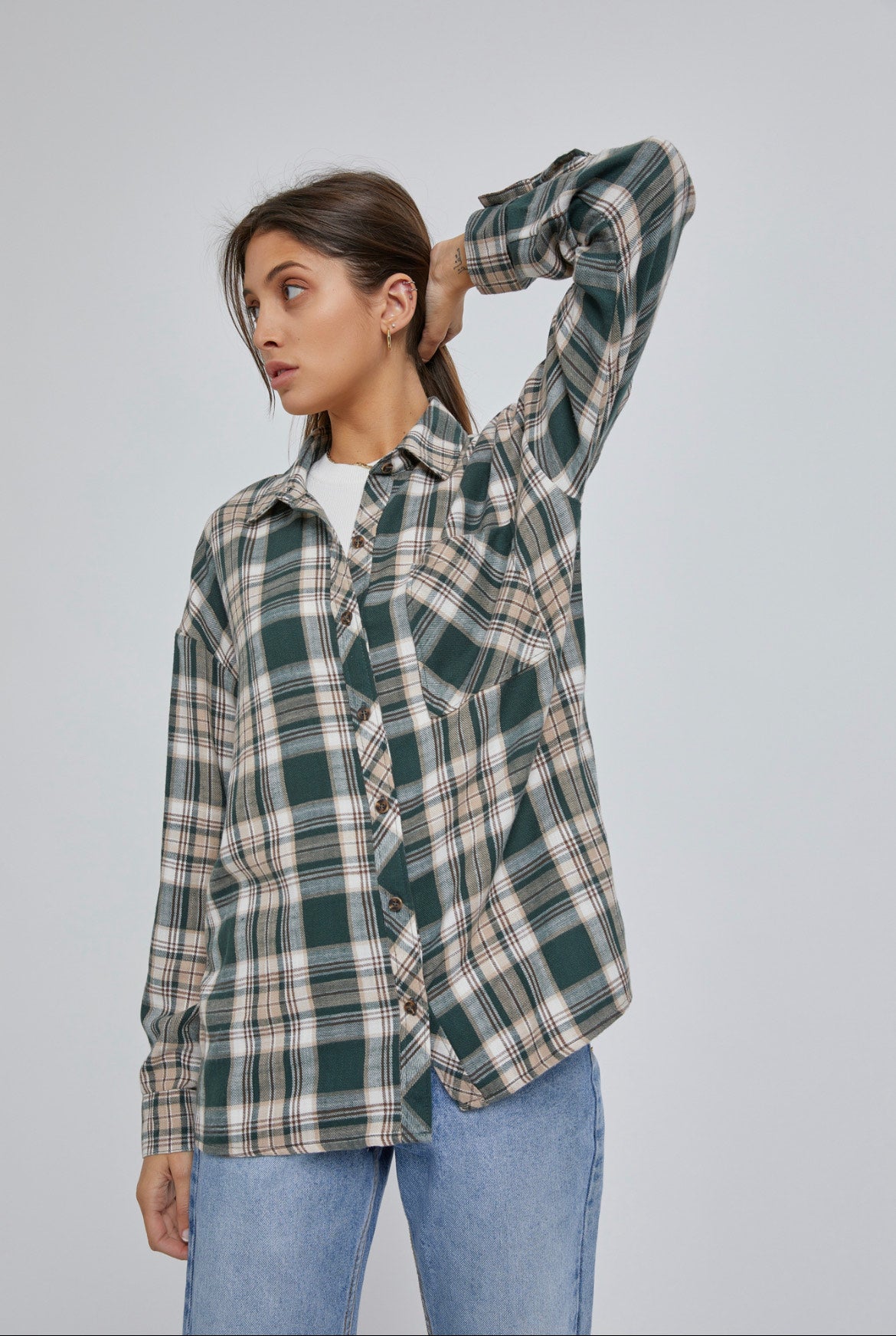 Oversized Boyfriend Flannel Shirt - Hunter Green