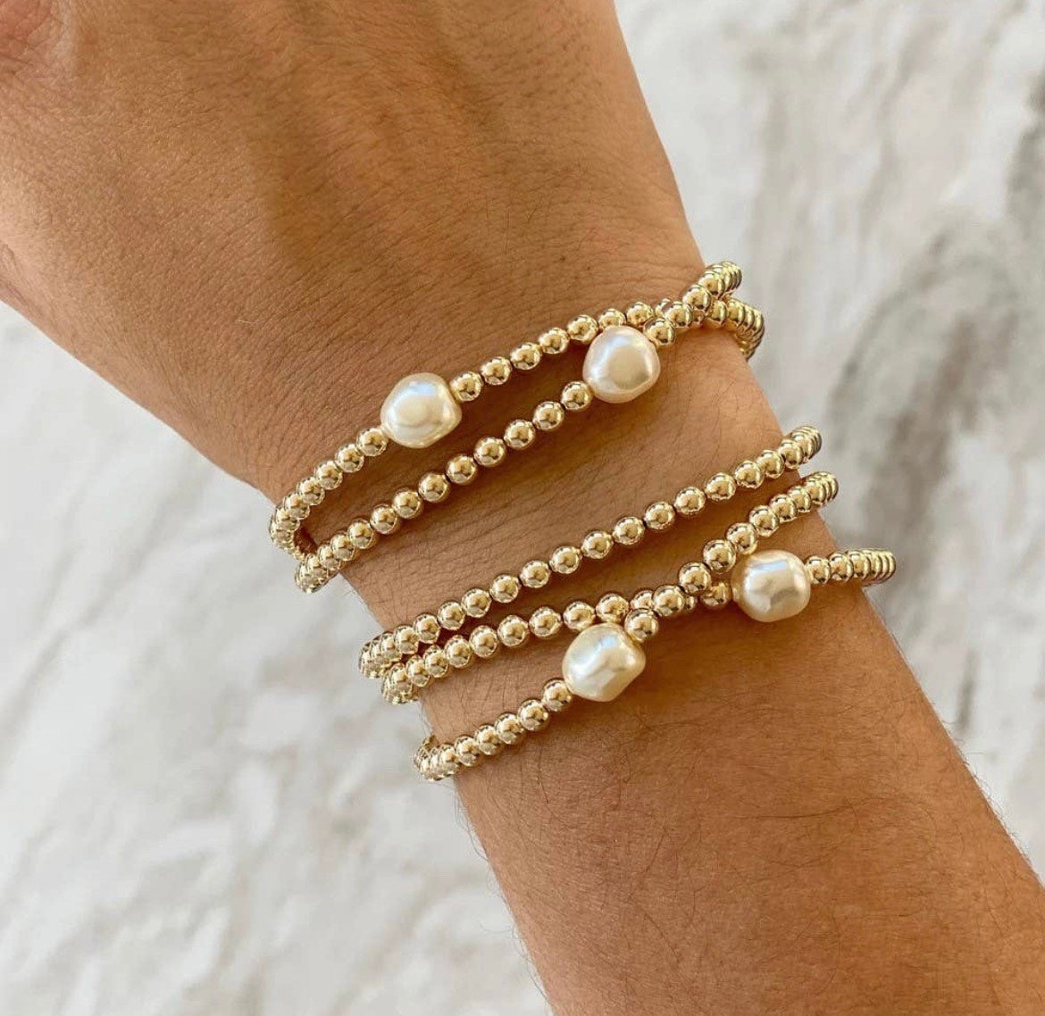 18K Plated Pearl Bead Bracelet