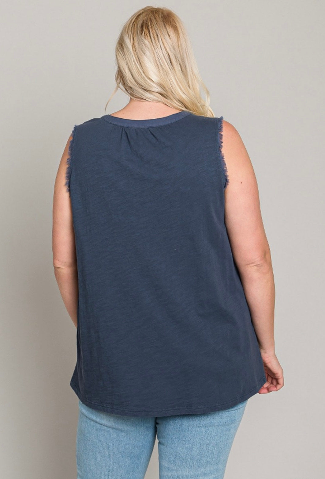 Washed Fray Detail Armhole Top - CURVY