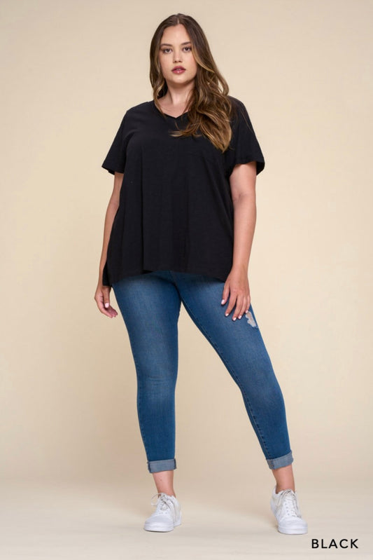 Washed Cotton Slub One Pocket Top - CURVY