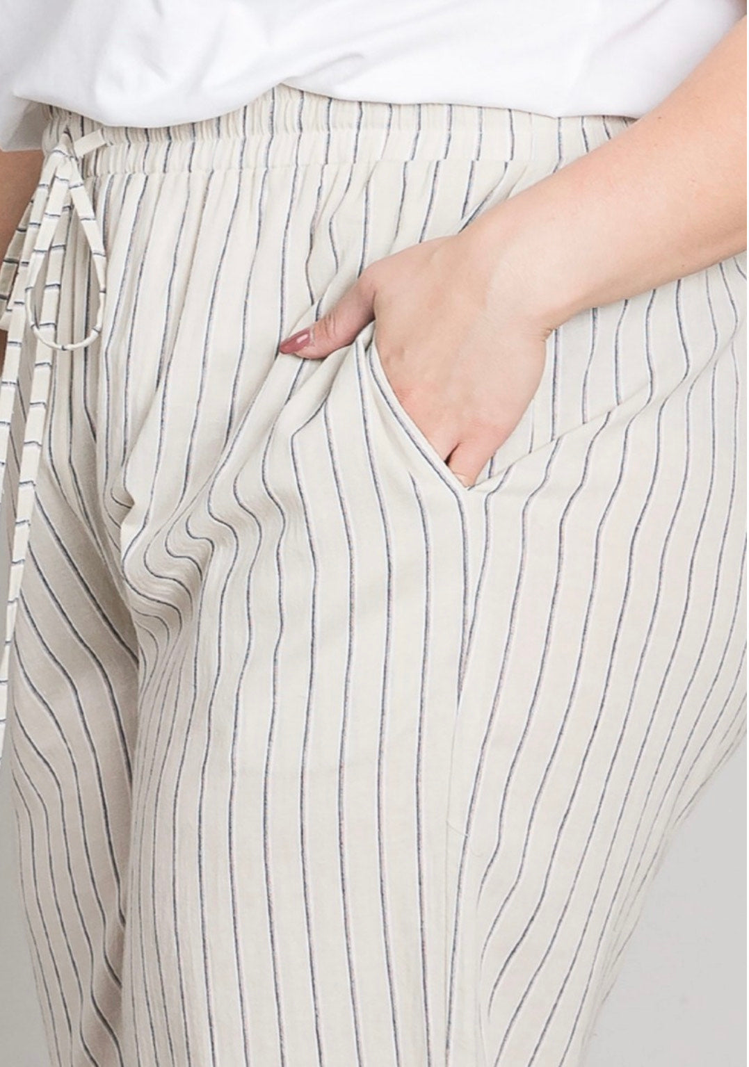 Women's Cotton Striped Wide Leg Pants - CURVY