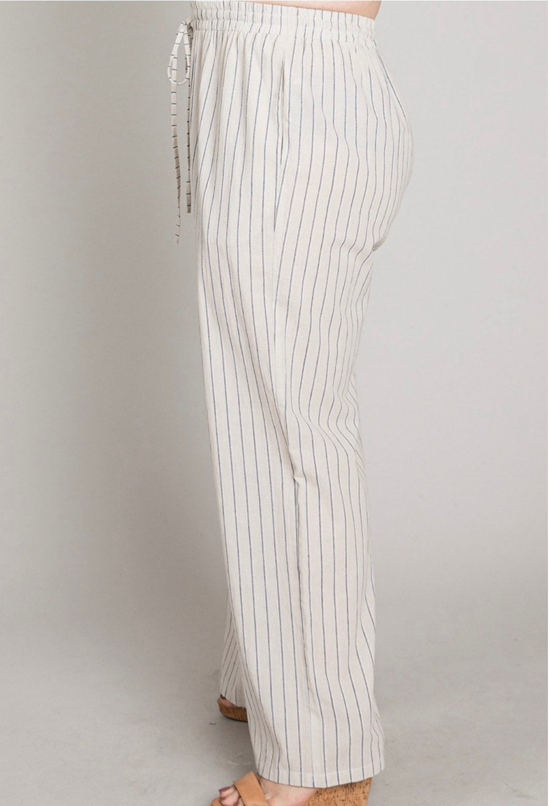 Women's Cotton Striped Wide Leg Pants - CURVY