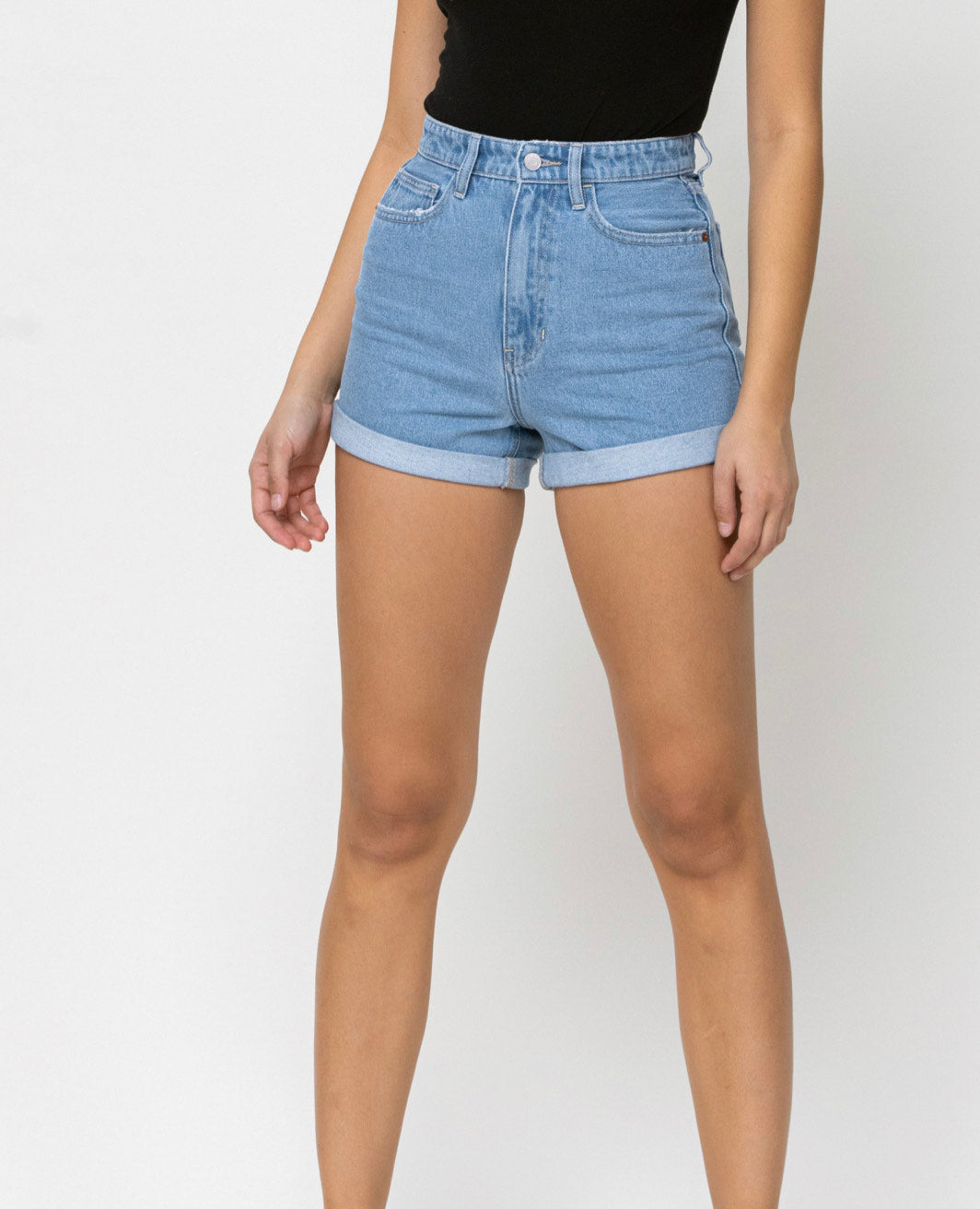 High Rise Mom Shorts - Rolled Hem