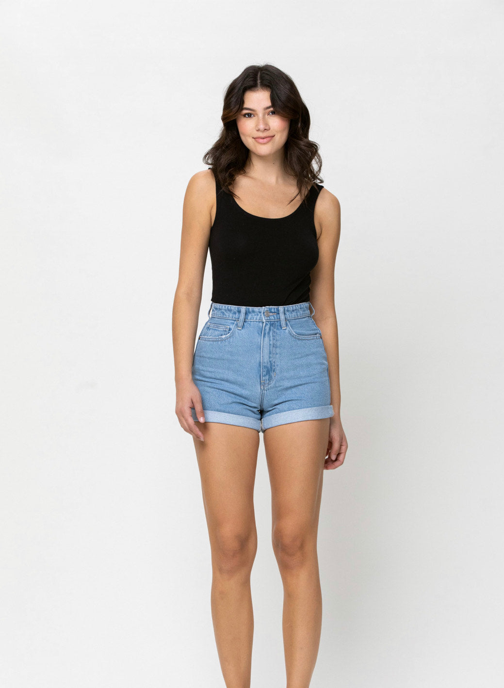 High Rise Mom Shorts - Rolled Hem